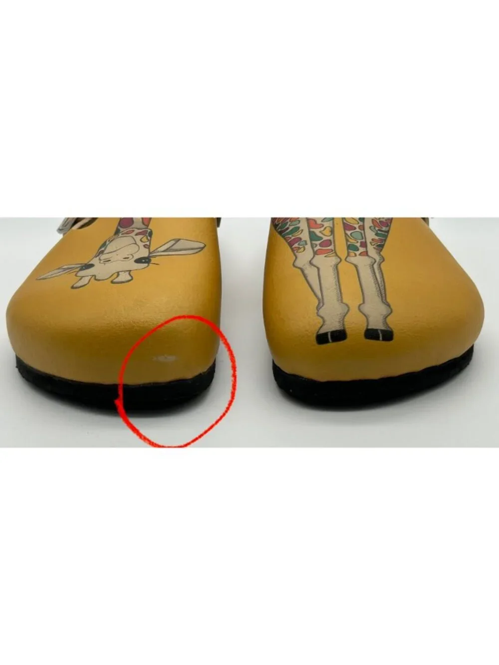 Goby Women's Giraffe Yellow Slip-On Clogs Vegan Faux Leather Whimsical Shoes 39 - Picture 2 of 8